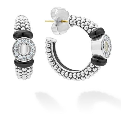 Black Caviar Ceramic and Diamond Circle Hoop Earrings