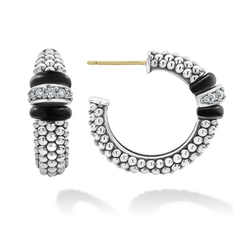 Black Caviar Ceramic Caviar Diamond Hoop Earrings