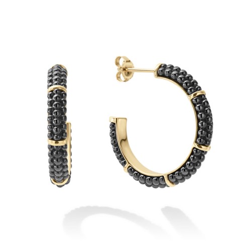 Black Caviar Gold Station Ceramic Beaded Hoop Earrings