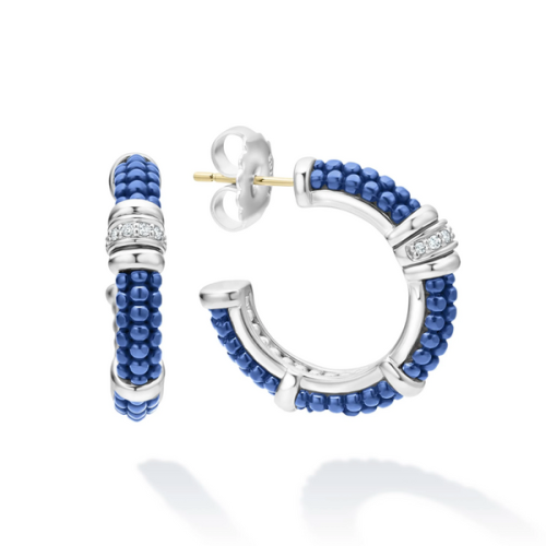 Blue Caviar Ceramic and Diamond Hoop Earrings