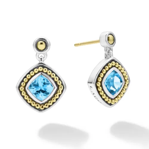 Caviar Color Swiss Blue Topaz Drop Earrings