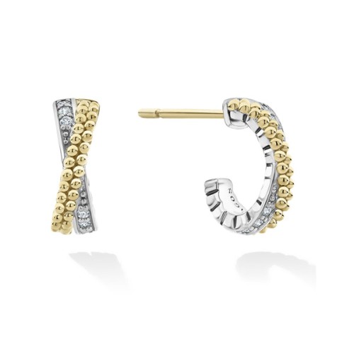 Caviar Lux Small Gold Caviar X Diamond Hoop Earrings
