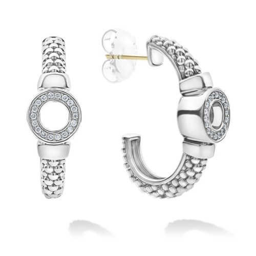 Caviar Spark Diamond Circle Half Hoop Earrings