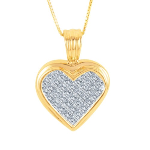 1.00 CTW Diamond Heart Pendant 14K Yellow Gold