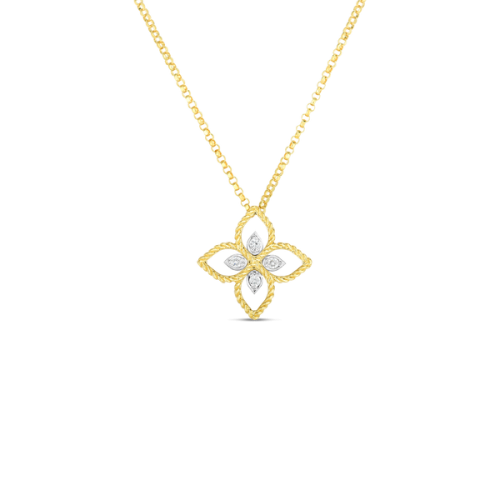 18K Yellow Gold Principessa Small Flower Pendant With Diamond Accents