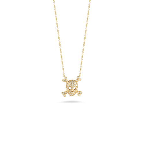 18K Yellow Gold Skull & Crossbones Pendant With Diamonds