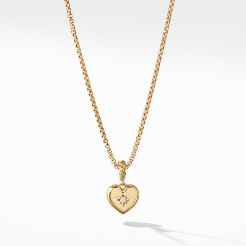 Compass Heart Amulet in 18K Yellow Gold with Center Diamond