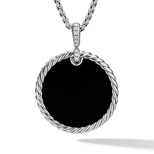DY Elements® Reversible Disc Pendant with Black Onyx and Mother of Pearl and Pavé© Diamonds