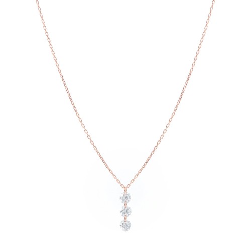 Triple Diamond Drop Line Necklace - Rose Gold