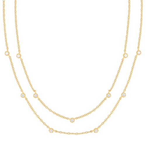 Crown Double Strand Diamond Necklace - Yellow Gold