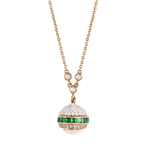 Bombay Round Necklace - Square Emerald