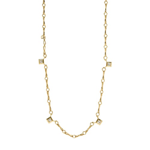 Four Carre Diamond Station Small Link Handmade Chain Necklace