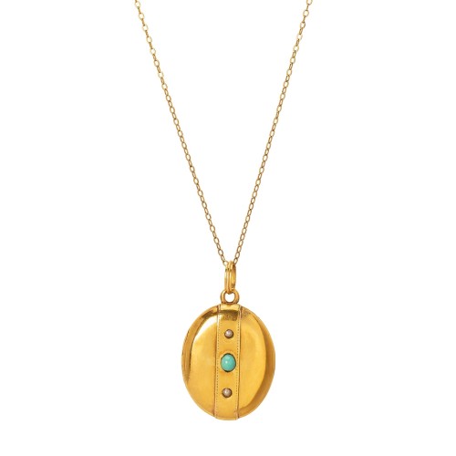 Turquoise \u0026 Pearl Oval Locket Necklace