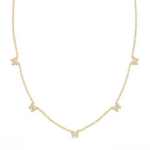 5 Baby Butterfly Diamond Necklace - Yellow Gold