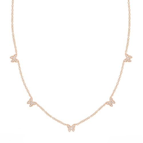5 Baby Butterfly Diamond Necklace - Rose Gold
