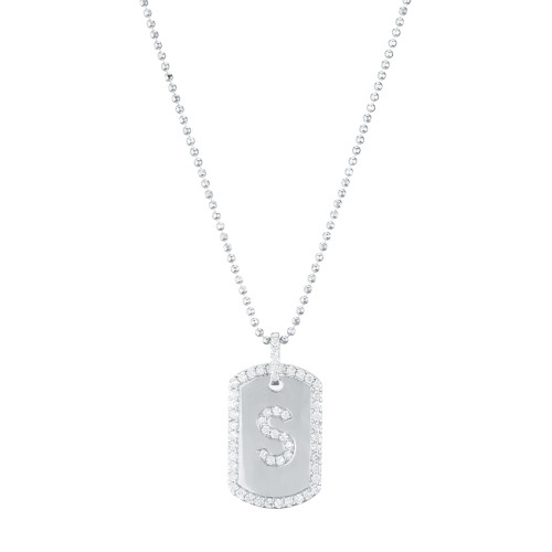 Custom Initial Dog Tag Necklace - White Gold