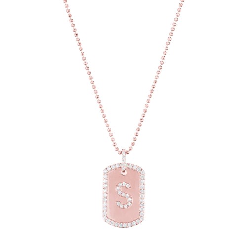 Custom Initial Dog Tag Necklace - Rose Gold