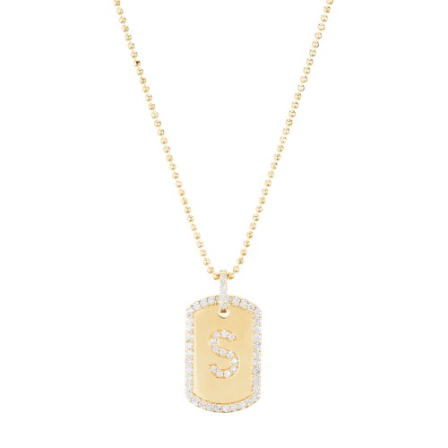 Custom Initial Dog Tag Necklace - Yellow Gold
